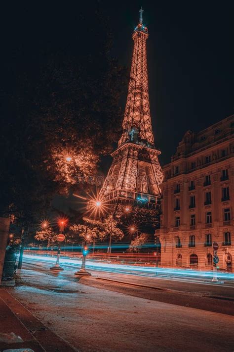 Eiffel Tower Illuminated Night In Paris France Editorial Stock Image