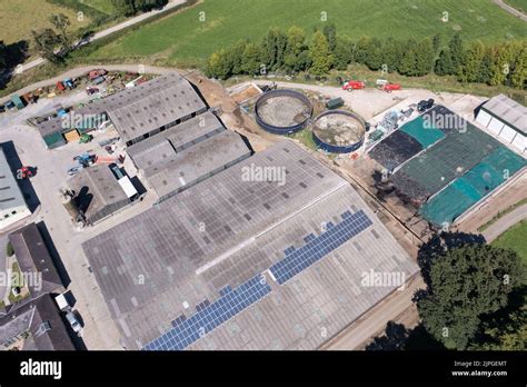 Aerial View Of Dairy Farm Showing Slurry Tanks Towy Valley