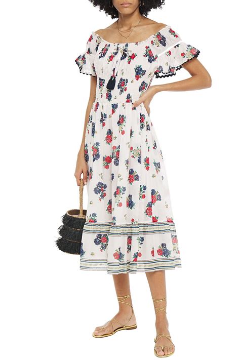 TORY BURCH Off The Shoulder Floral Print Cotton Voile Midi Dress THE