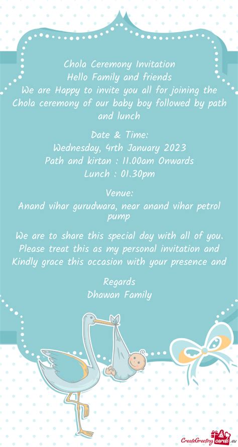 Chola Ceremony Of Our Baby Boy Followed By Path And Lunch Free Cards