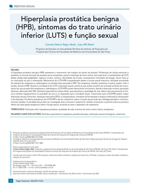 Hiperplasia Prostática Benigna Sintomas E Função Sexual Pdf Próstata Medicina Clínica