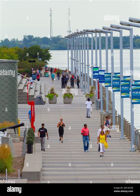 The Riverwalk on the Detroit River in the City of Detroit, Michigan, USA Stock Photo - Alamy