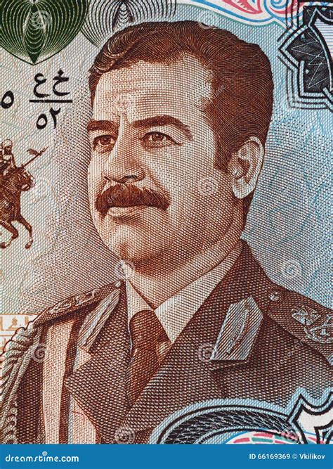 Retrato De Saddam Hussein En Dinares De Iraq De Macro Del Billete De