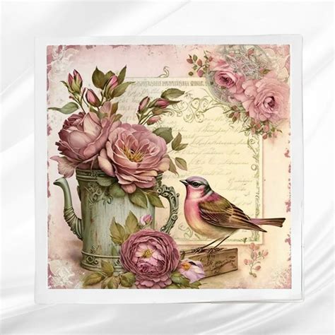 Decoupage Style Bird Fabric Panel Quilt Block Square Fabric Panel For Sewing Projects Etsy