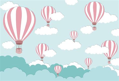 Laeacco Cartoon Cloud With Hot Air Balloons Backdrop Ft Vinyl Graphy