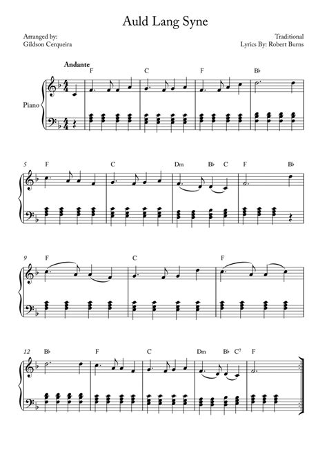 Auld Lang Syne By Traditional Piano Solo Digital Sheet Music