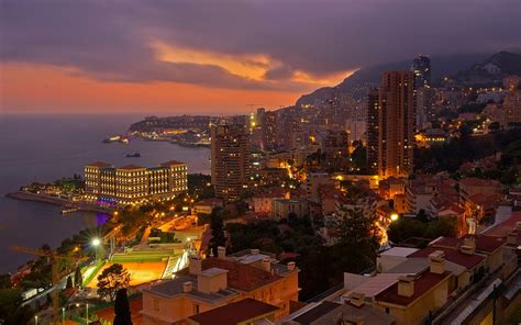 Download Wallpapers Monaco Evening City Panorama Mediterranean Sea