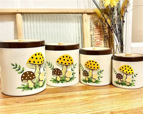 Vintage Merry Mushroom Canister Set Set Of 4 Melamine Melmac Nesting