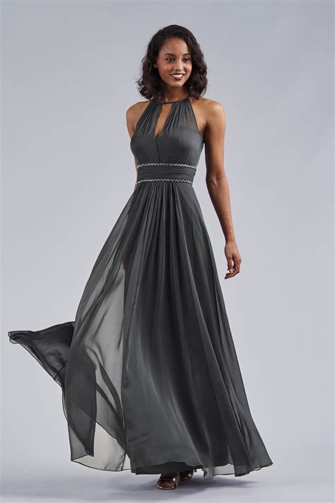 L Belsoie Tiffany Chiffon Long Bridesmaid Dress With Halter Neckline