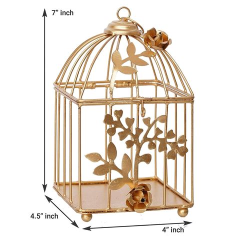 Gold Colour Metal Iron Bird Cage Tea Light Holder With Flower Vine EBay