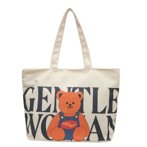 Nhsfuzxx Bear Gentlewoman Canvas Bag Print Cloth Handbag Gentle Woman