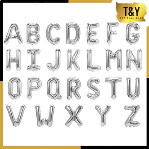 Balon Foil Abjad Warna Silver Huruf A Z Alphabet Satuan 40 Cm Murah