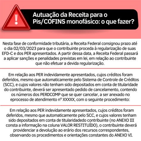 Autua O Da Receita Para O Pis Cofins Monof Sico O Que Fazer Minaspetro