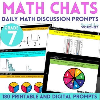 7th Grade Math Chats - 180 Daily Math Problems by Lindsay Perro | TpT