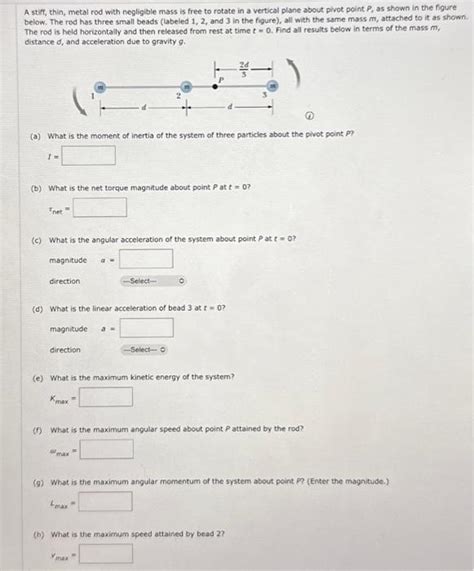 Solved A Stiff Thin Metal Rod With Negligible Mass Is Free Chegg