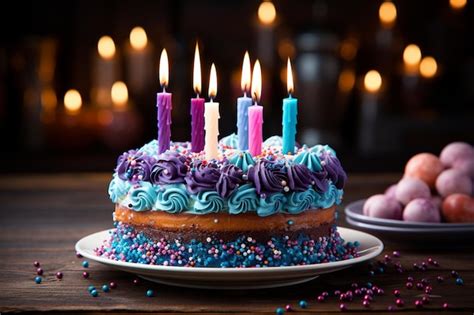 Premium Photo D Birthday Cake With Lit Candles On Op