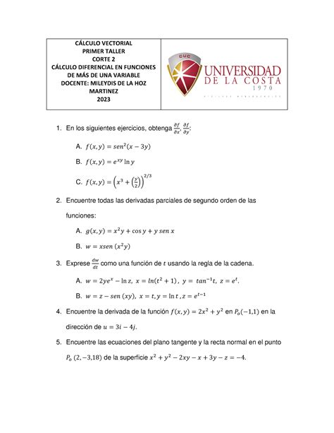 C Lculo Vectorial Taller Clculo Vectorial Primer Taller Corte C