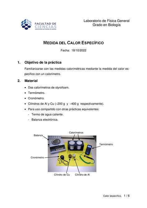 Informe de práctica de laboratorio Calor específico Ejercicios de