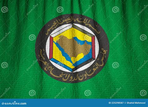 Closeup of Ruffled Gulf Cooperation Council Flag, GCC Flag Blowing in ...