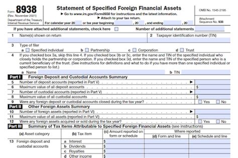 Form 8938 Statement Of Specified Foreign Financial Assets