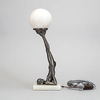 Bordslampa Patinerad Brons Och Alabaster Art Deco Tal