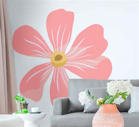 Vinilo Para Pared Hermosas Flores Grandes De Color Rosa Tenvinilo