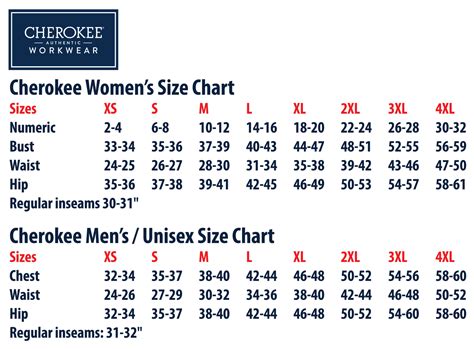 Cherokee Uniforms Size Chart A Visual Reference Of Charts Chart Master