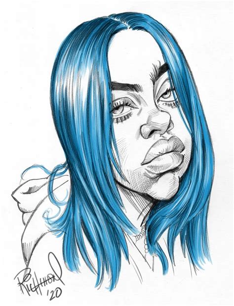 Tom’s Daily Coronacature: Billie Eilish! | Celebrity drawings, Sketches ...