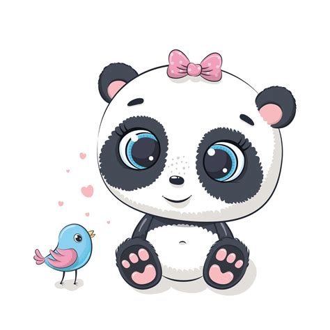 Lindo Beb Panda Con P Jaro Ilustraci N Vectorial Vector En