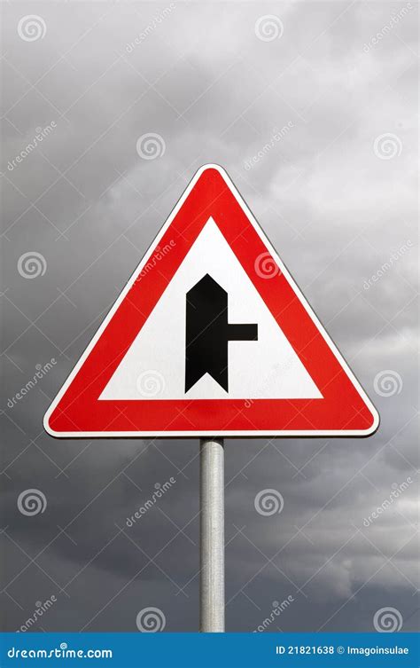 Intersection Right. Danger Road Sign Stock Photo - Image of pictogram, triangle: 21821638