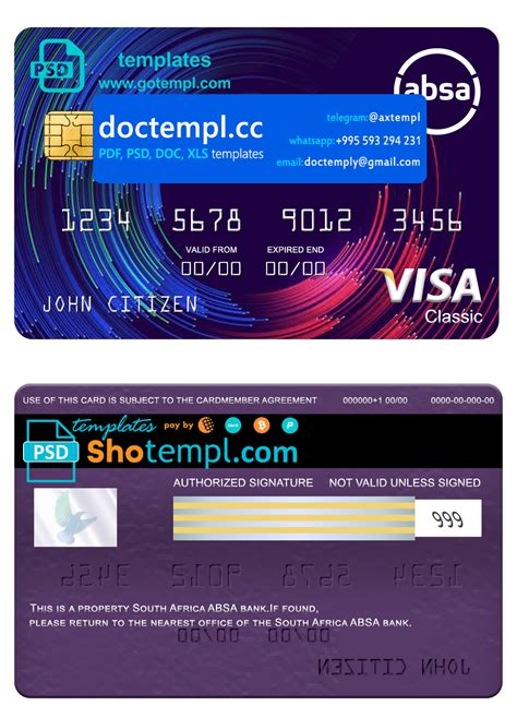 South Africa Absa Bank Visa Classic Card Fully Editable Template In Psd Format