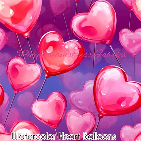 Watercolor Heart Balloons Cotton Lycra Purpleseamstress Fabric