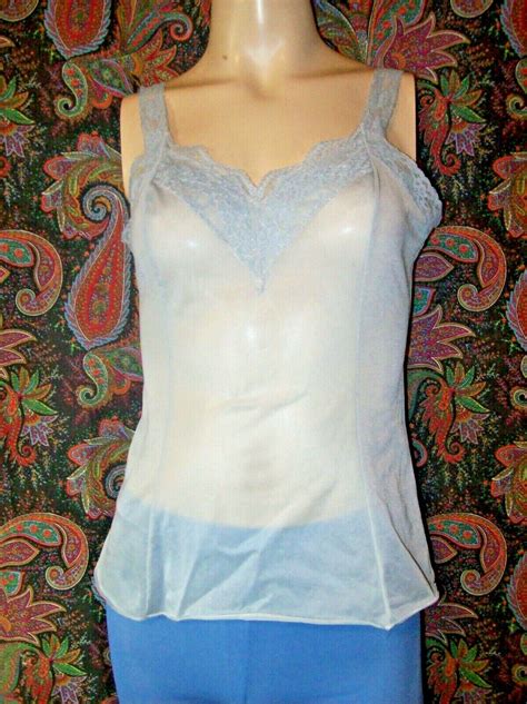 Vintage Olga Lacy Blue Nylon Tricot Princess Camisole Gem