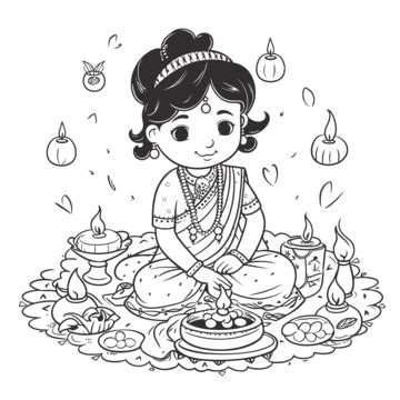 Beautiful Diwali Outline Art PNG Transparent Images Free Download ...