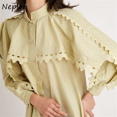 Neploe Camisa Bordada De Retazos Para Mujer Blusa De Manga De