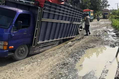 Truk Terperosok Di Jalan Rusak Ruas Luwuk Bualemo Perbaikan Jalan