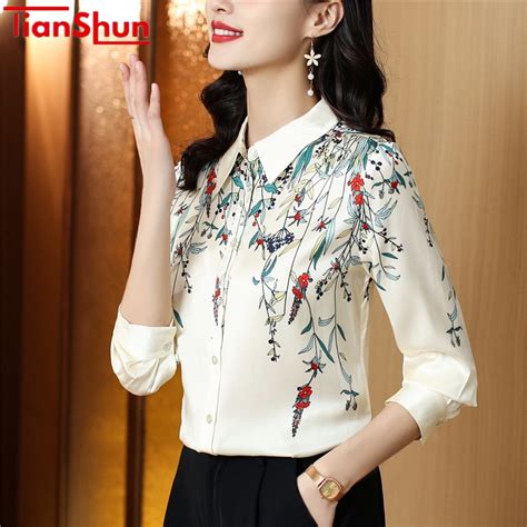 Jual Tianshun Silk Satin Shirt Printed Korean Edition Women S Ol Office