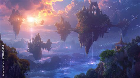 Explore a breathtaking fantasy landscape adorned with floating islands ...