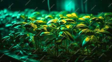 Premium AI Image | Growing plants in indoor greenhouse with led lights