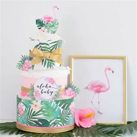 Aloha Baby Hawaiian Diaper Cake Centerpiece Tropical Floral Etsy