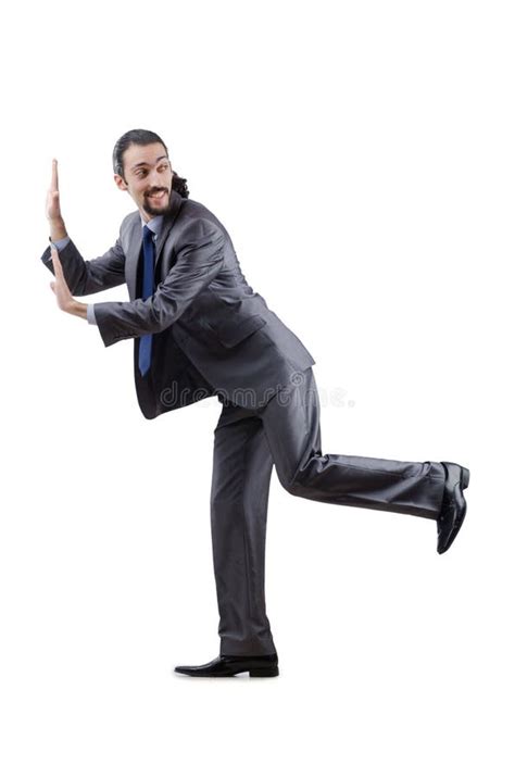 businessman pushing  obstacles stock photo image  adult