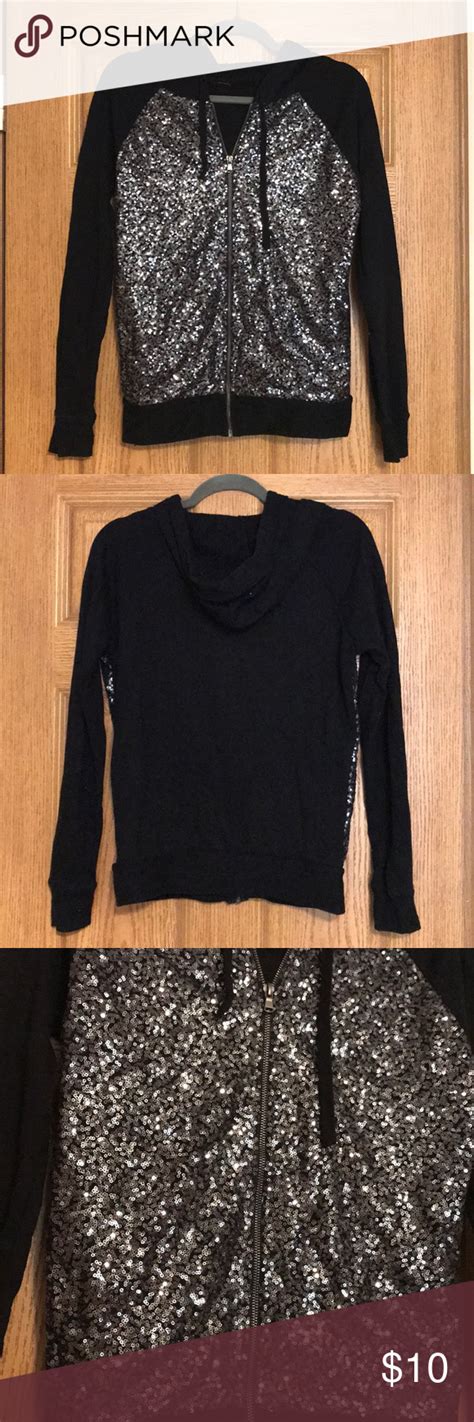 Black Sequin Zip Up Hoodie Super Cute Black Sequin Hoodie I Believe I