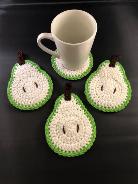 Crochet Summer Fruit Pear Coasters Set Of Coasters Etsy