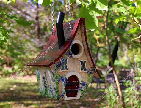 Bird House Fairy Gnome Rustic Whimsical Style Hand Painted Etsy