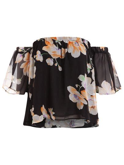 Off The Shoulder Flower Print Crop Top Print Crop Tops Chiffon Tops