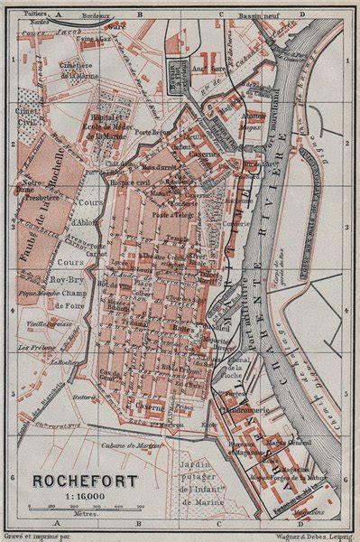 Rochefort Antique Town City Plan De La Ville France Carte Baedeker