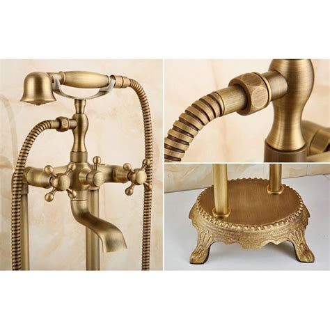 Antique Brushed Brass Bathroom Tub Faucet Double Hole 2 Handle