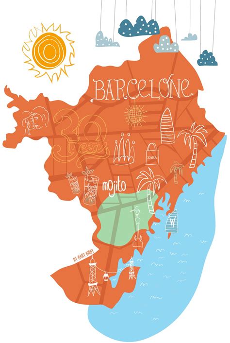 Map Barcelona Carte Barcelone Illustration Par Mary Birdy Mapas