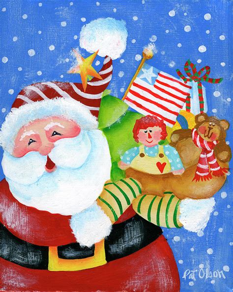 Santa With Toys And Flag Painting By Pat Olson Fine Art And Whimsy