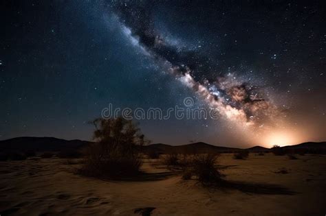 Desert with Night Sky Full of Stars and Shooting Stars Visible Stock Illustration - Illustration ...